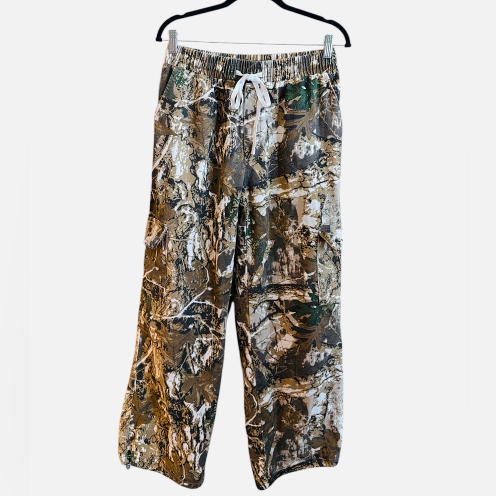 Camo Cargo Pants Size Large Brown Camouflage Wide Leg Pull On Style Relaxed Fit - Picture 4 of 15